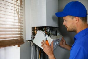 plumber performing tankless water heater  installation in bergen county